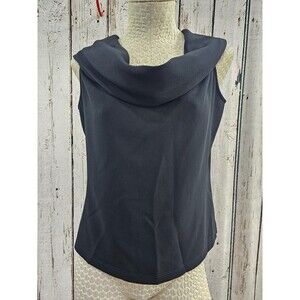 LM Women's 10 Original Dana Buchman Black Drape Neck Career Work Blouse Top EUC